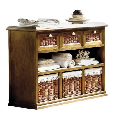 Mueble cocina con cajones de madera y frontales de mimbre 127 cm.